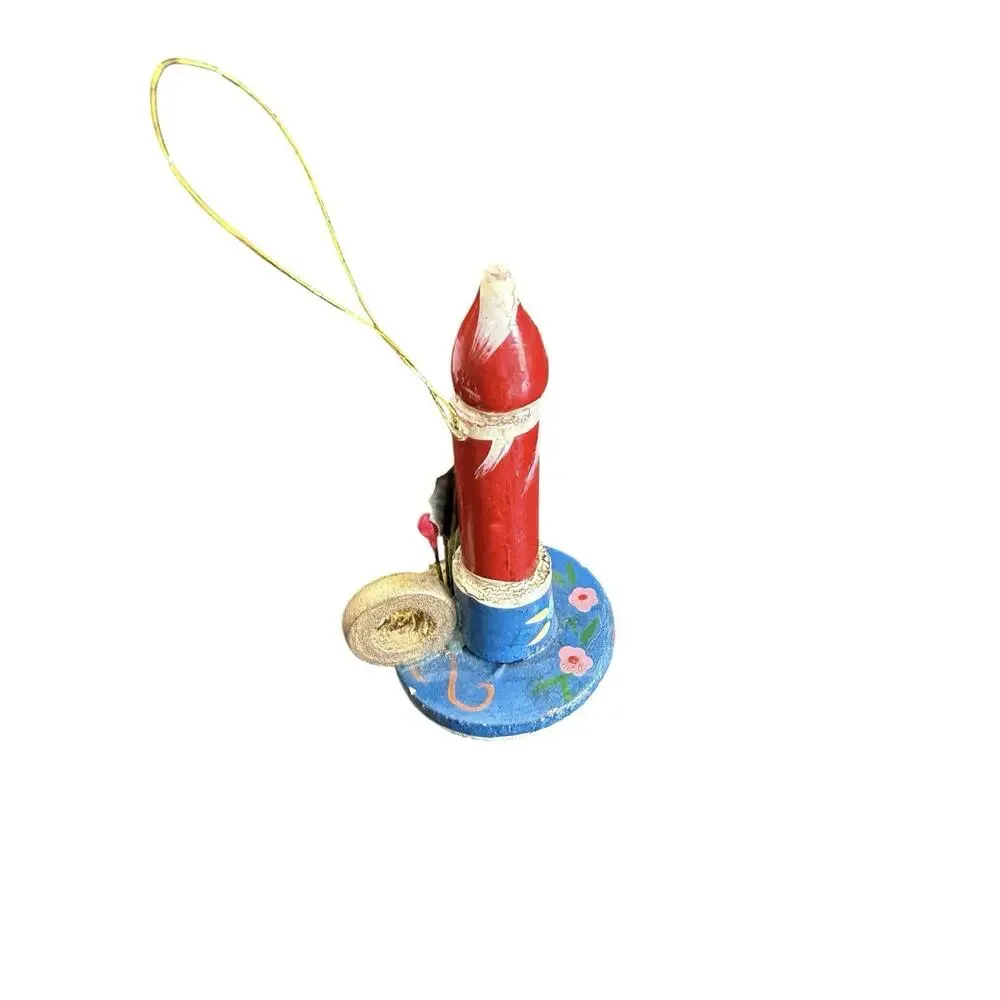 Wood Candle Candlestick Christmas Ornament Holiday Painted Vintage Taiwan